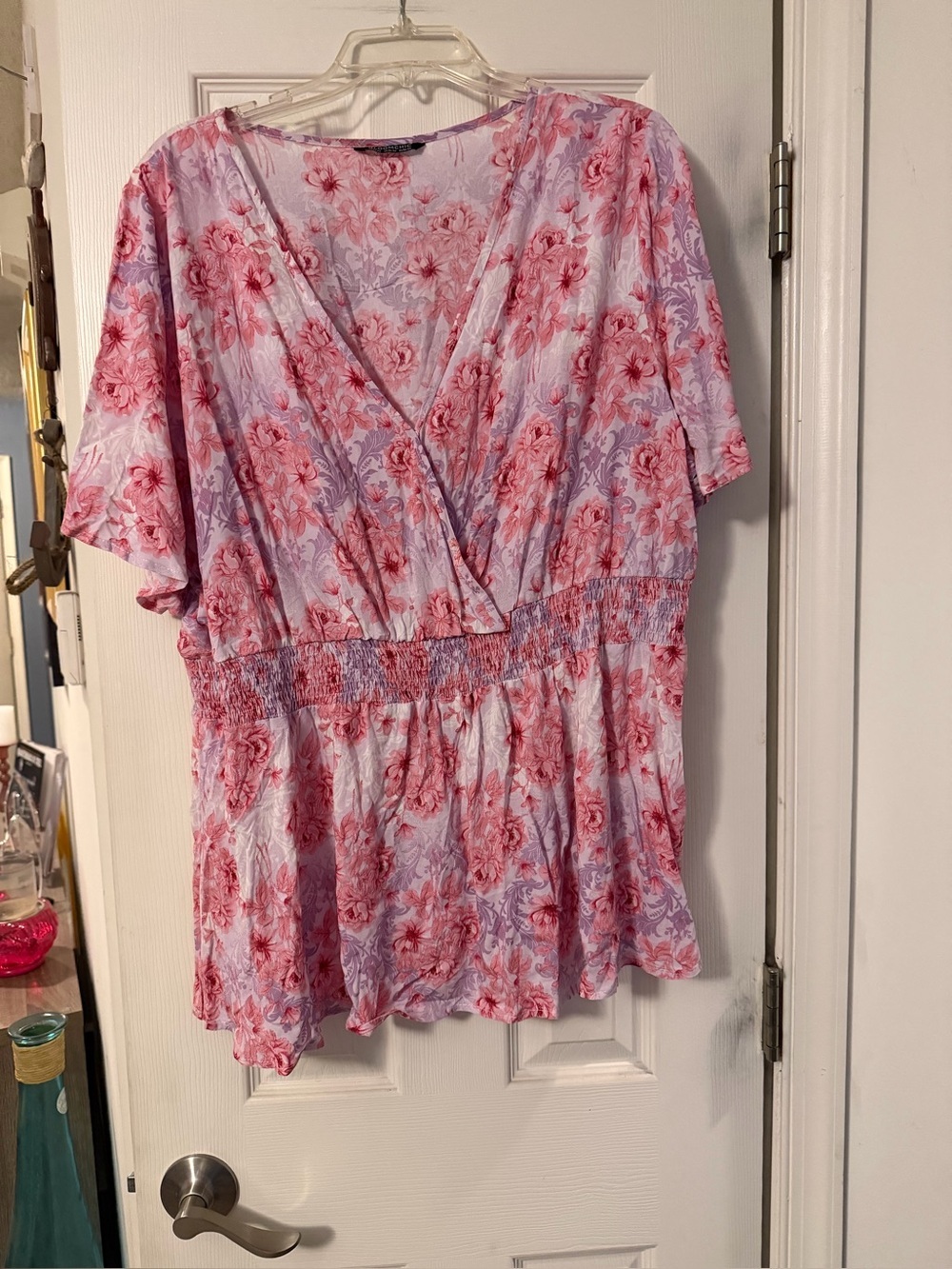 BloomChic Pink Lavender Floral Wrap Peplum Blouse